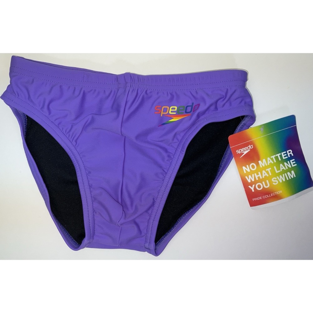 NWT Men Speedo Pride Collection Eco PowerFlex Brief Swim Trunks Wicked Purple 26